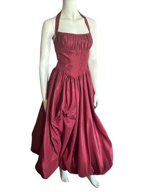 Inewer Structured Bodice Halter Bubble/Balloon Taffeta Dress Burgundy Size 0 NWT